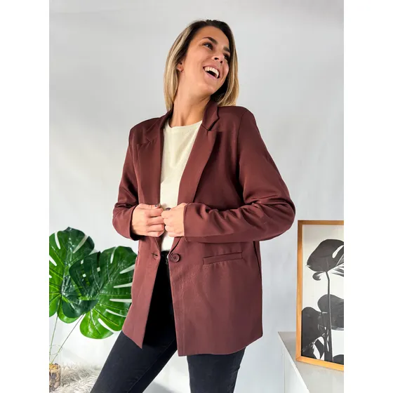 Blazer Crepe Lulyna Mujer Saco Forrado Con Hombreras