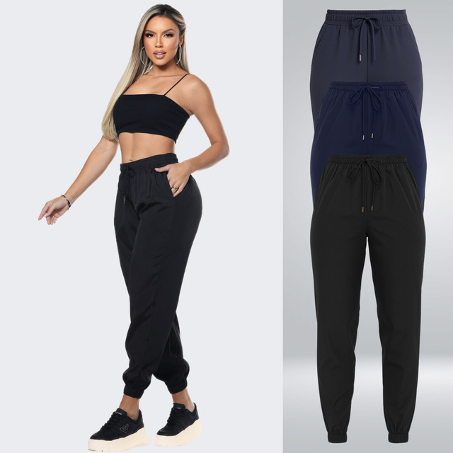 Calça Respirável Esportiva Slim Tactel Elastano Academia