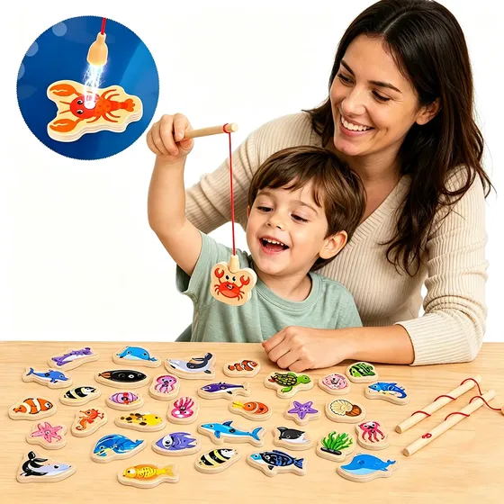Jogo Pescaria Magnética Infantil Brinquedo Educativo Madeira