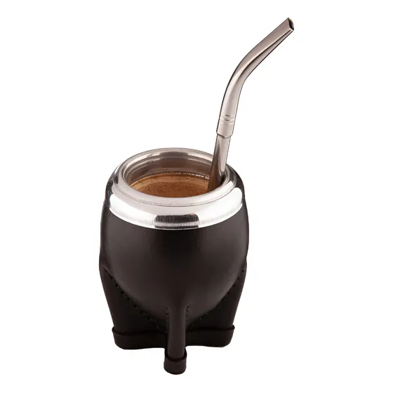 Mate Torpedo Uruguayo Calabaza Premium + Pico Loro Aceroinox Color Negro