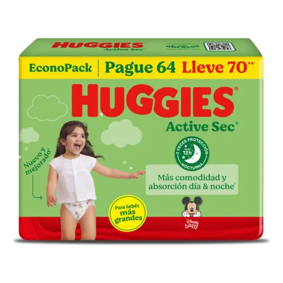 Pañal Huggies Active Sec Bigpack Talla XXXL 70 unidades