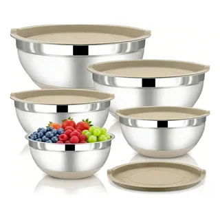 Conjunto 5 Tigelas Aço Inox Com Tampa 18-26 Cm Cinza