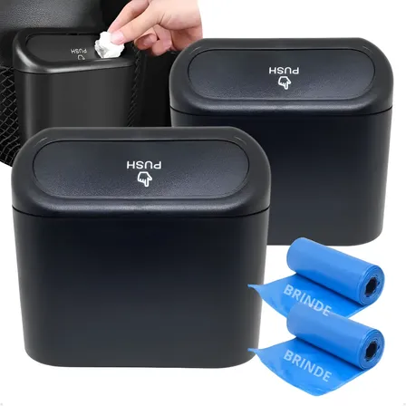 Kit 2 Lixeira Automotiva Porta Copos Moeda Lixo Carro Uber Preto