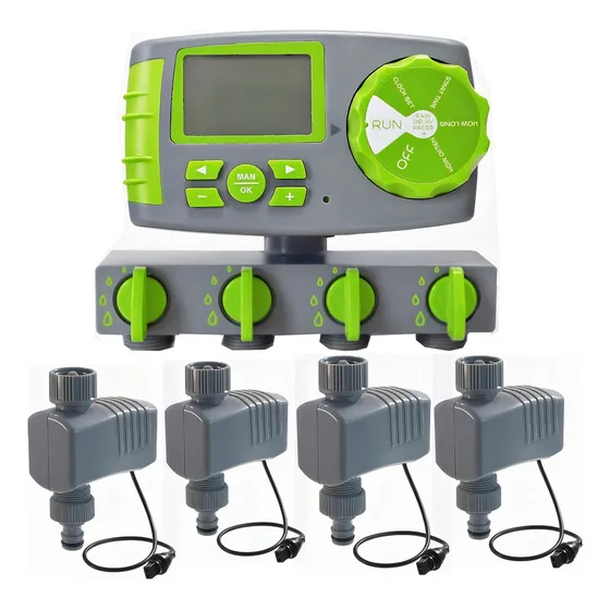 Programador De Riego De Canilla Trebo On4000 + 4 Zonas Full Color Verde y gris
