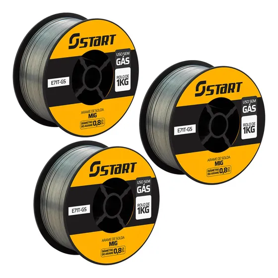 Arame Para Solda Mig Uso Sem Gás 0.8mm - Kit 3 Rolos De 1 Kg E71t-gs Start