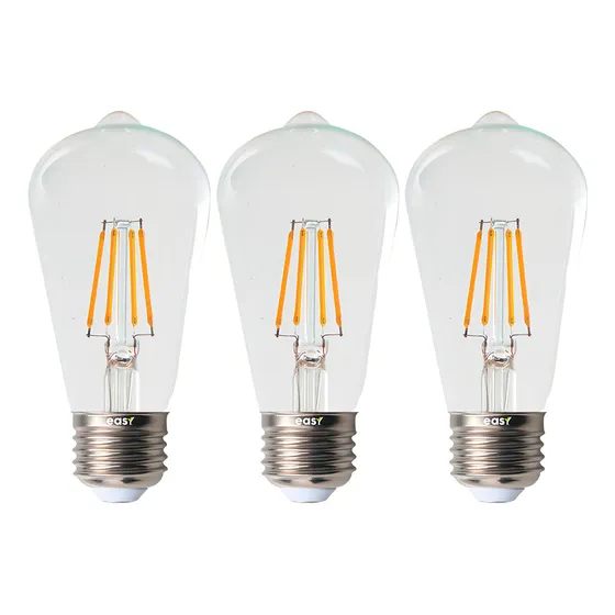 Kit 3 Lâmpadas Filamento Led Branco Quente 8w E27 Retro Easy