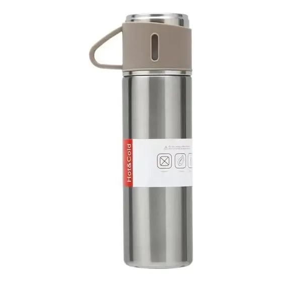 Termo Acero Inoxidable 500ml Frio Calor Gris Negro Plateado