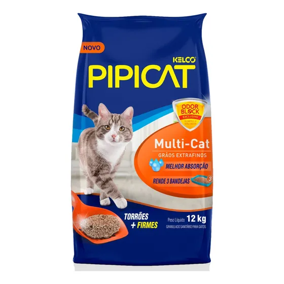 Areia Higiênica Pipicat Multi-cat 12kg