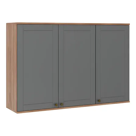 Armário Aéreo Milla 3 Portas Nogal E Cinza 120cm Carraro