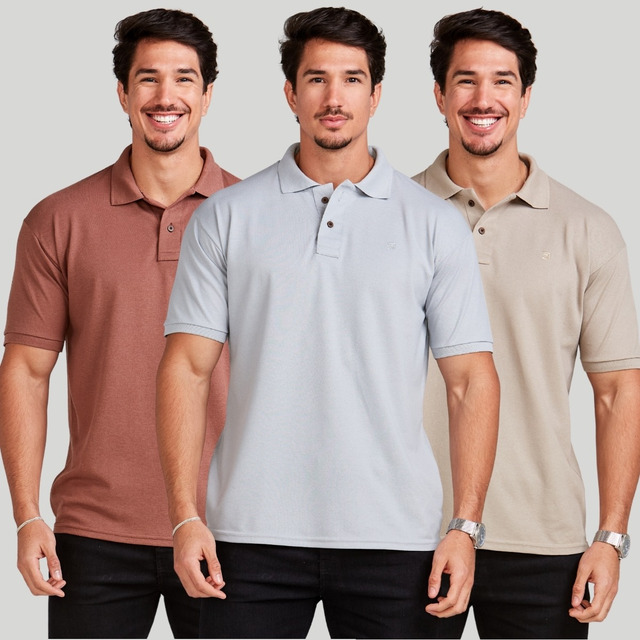 Kit 3 Camisas Masculinas Polo Piquet Casual Alta Qualidade Kit 3 Camisas Masculinas Polo Piquet Casual Alta Qualidade