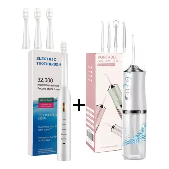 Combo Irrigador Bucal Y Cepillo Electrico Usb Limpieza Denta