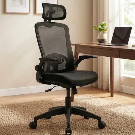Cadeira De Escritório Ergonômica Giratória Tela Mesh Preta Preto Espuma De Alta Densidade