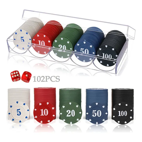 100 Fichas Poker 2 Dados Con Caja De Almacenamiento Plástico
