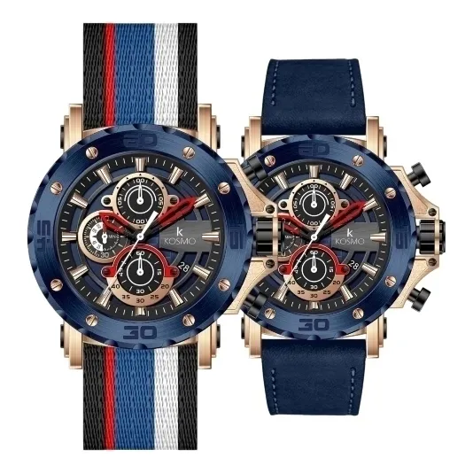 Reloj Kosmo K3932g Elegante Cronógrafo Con Dos Pulsos