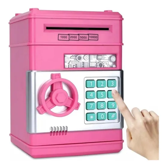Cofre Digital Eletrônico Puxador Notas Moedas Automático Cor Rosa