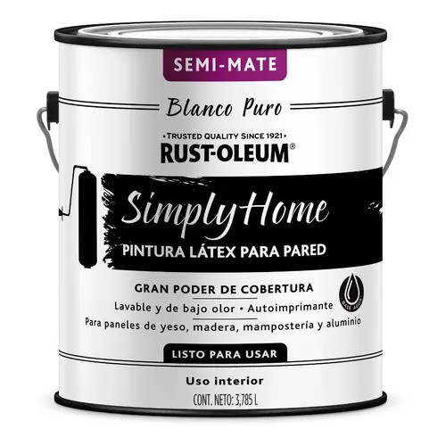 Rust-Oleum Simply Home Blanco Puro interiores látex semi mate 3.78 L 1 unidad blanco