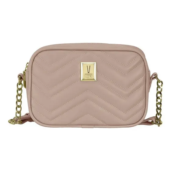 Bolsa Transversal Vizzano Pequena Feminina 10003.2 Acambamento Dos Ferragens Dourado Cor Taupe Correia De Ombro