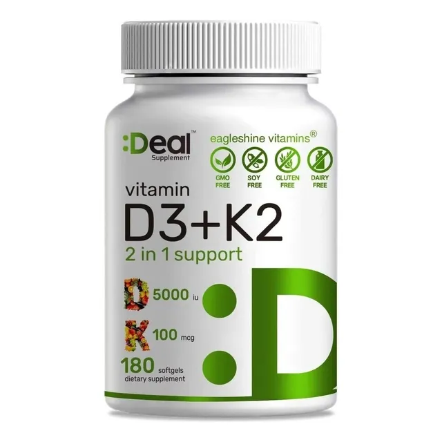 Vitamina K2 100mcg + D3 5000iu 2 En 1 180 Caps Deal Eg D14 Sabor Sin Sabor