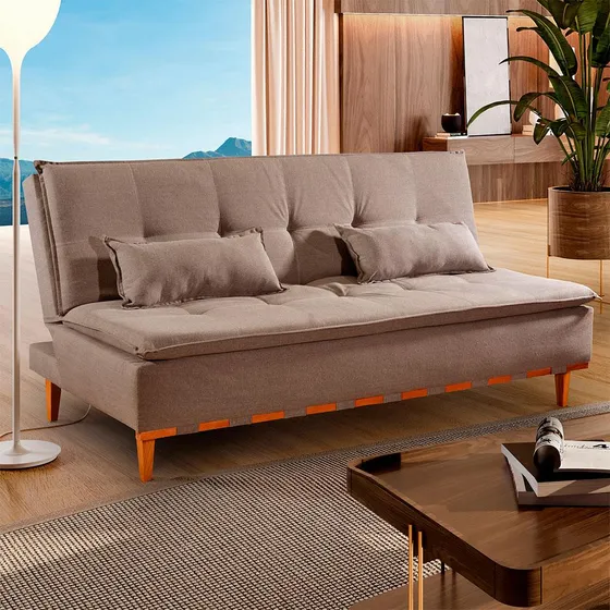 Sofá-cama Casal 3 Lugares Nice Linho Marrom 207 Cm