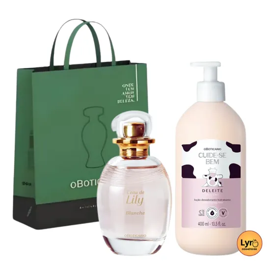 Combo Presente Feminino O Boticário Leau De Lily Blanche Des Col 75ml + Hidratante Cuide-se Bem Deleite 400ml Original