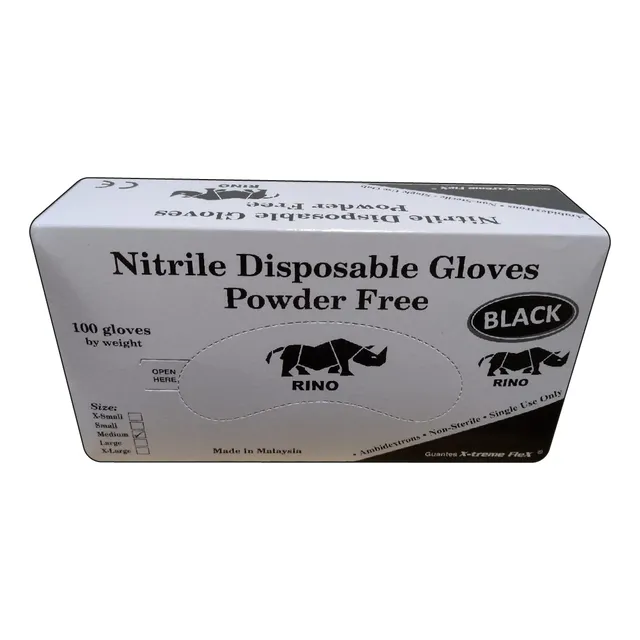 Caja Guantes Nitrilo Negro Rino X 100u Talla S M O L