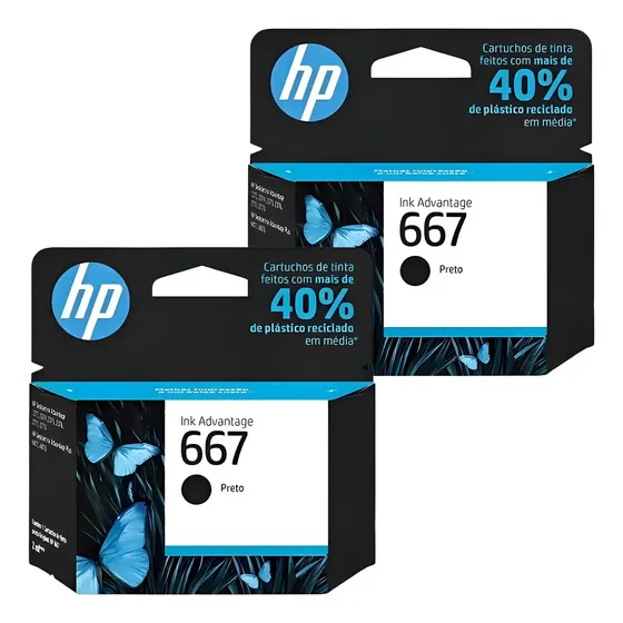 Kit Com 2 Cartuchos Hp 667 Preto 2ml - 3ym79ab