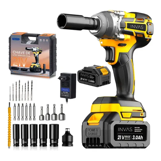 Chave de impacto e Parafusadeira 21V INVAS 2800 Rpm A bateria 3000mah