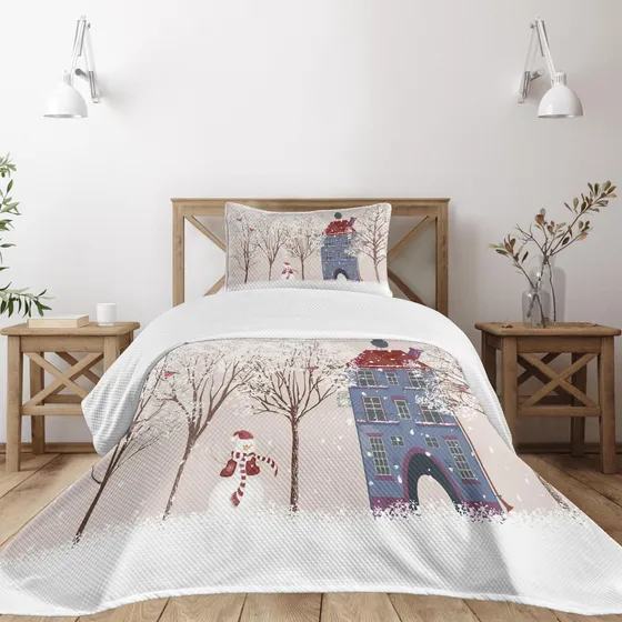 Edredón Lunarable De Navidad, Patio Nevado Con Árbol Y