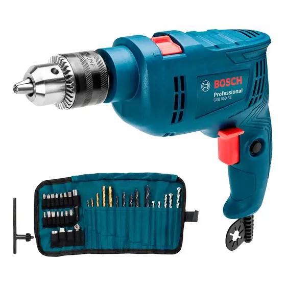 Taladro Percutor Gsb 550 Re (cc) + Set 34 Accesorios Bosch