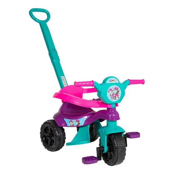 Triciclo Kendy Kemotoca Baby Dog Roxa e Tifanny Motoca Infantil Com Protetor Haste Menina Brinquedo BQ0514M