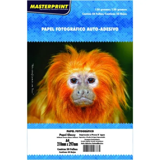 50 Folhas Papel Fotográfico Adesivo Glossy 130g A4 Cor Branco