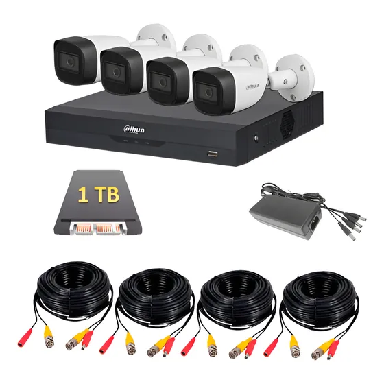 Kit 4 Camaras Dahua 5 Mp Con Audio Dvr 4 Siames Y Disco 1 Tb