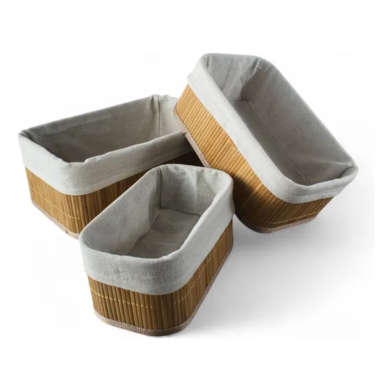 Set X 3 Canastos Cestos Bamboo Y Tela Arpillera Organizador