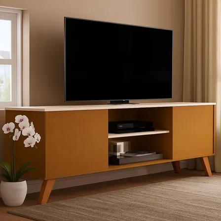 Rack Para Sala Bancada Portas Estante Tv Até 58 Home Helena