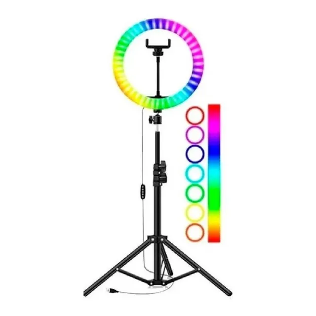 Aro De Luz Rgb Led Flash 26 Cm Fotografía Selfie + Trípode
