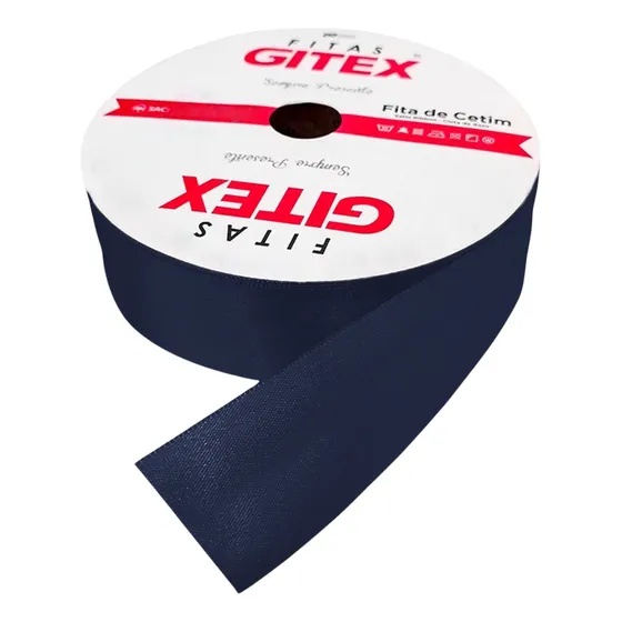 Fitas Cetim Nº3 15mm Rolo 50m Confecção Decoração Artesanato Cor 120 - Azul Marinho Lisa