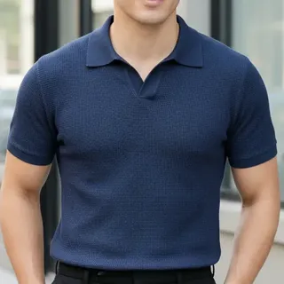 Camiseta Polo Sem Botão Texturizada