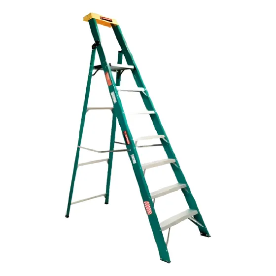 Escalera Tijera Fibra De Vidrio 7 Peldaños 2.67m Plataforma Color Verde
