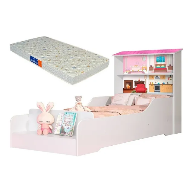 Mini Cama Com Colchão E Proteção Lateral Casa Menina