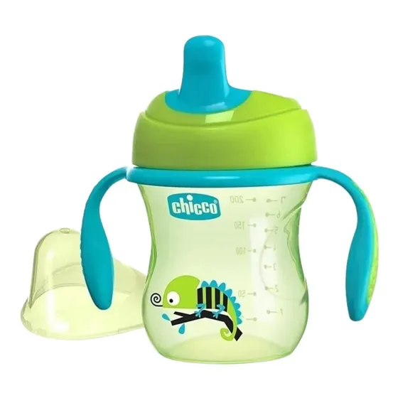 Vaso Para Bebés Con Aza Antiderrame Chicco Training Cup De Camaleón Color Light Blue De 200ml