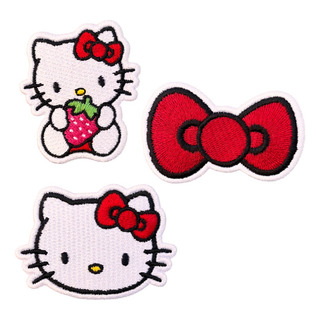 Pack Parches Bordado Hello Kitty Fresa Moño Rojo Gato Pack Parches Bordado Hello Kitty Fresa Moño Rojo Gato