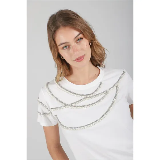 Remera Premium Con Cadena Perlas Con Brillos Gu5099 Arizona
