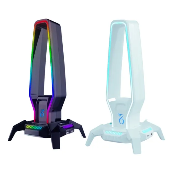 Suporte Fone De Ouvido Pc Gamer Headset Rgb Com Hub Usb 3.0