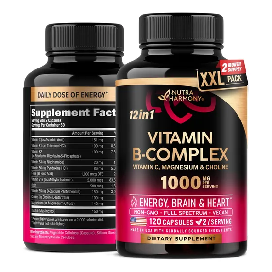 Suplemento Nutraharmony Vitamina B Complex 120 Cápsulas Vega