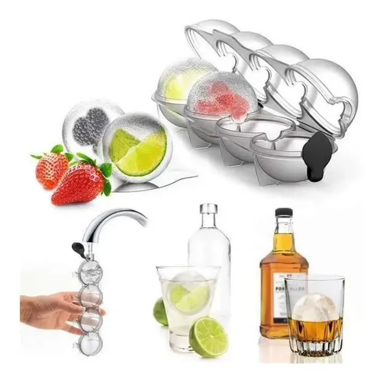 Molde De Hielo Esferico 4 Cavidades Silicona Casa Bar 