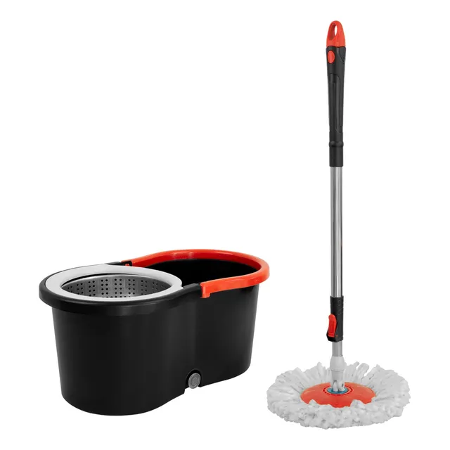 Trapeador Giratorio Con Cubeta Spin Mágico Microfibra Mop Color Negro