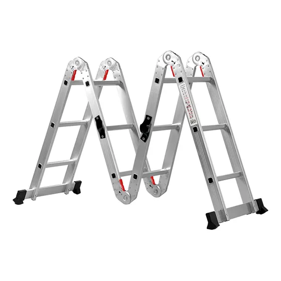Escalera Multiposiciones Plegable 3.5 metros 12 Peldaños Tipo Tijera 8 En 1 Andamio de Aluminio Plata Nube