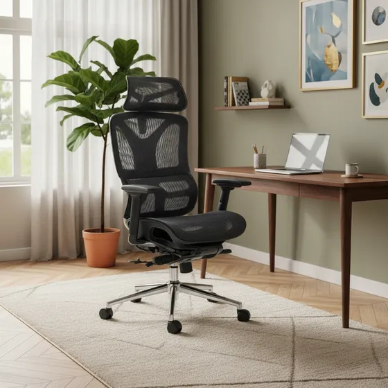 Cadeira Escritório Ergonômica Executiva Premium Dinamarca Bt03 Luvinco Cor Preto Suporte Lombar Adaptável Com Apoio De Perna Retrátil Material Do Estofamento Mesh Malha Respirável Nr17 Suporta 200kg