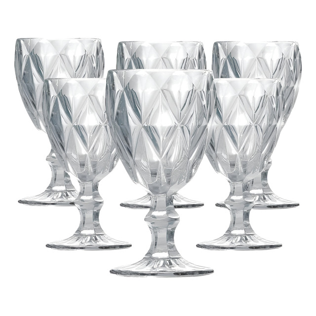 Jogo De Taças Diamante De Vidro 6 Peças 340ml Água Suco Jogo De Taças Diamante De Vidro 6 Peças 340ml Água Suco