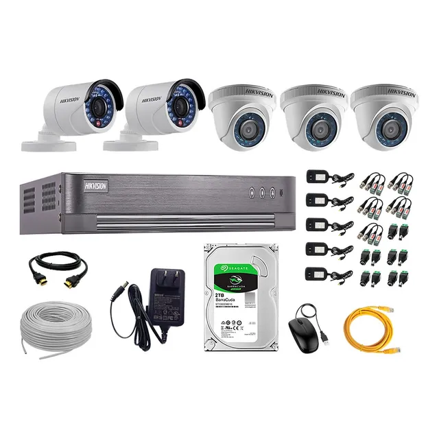 Kit 5 Camaras De Seguridad Hikvision Hd Disco 2tb Completo